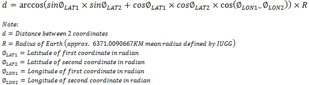 Great-Circle Distance Calculation Formula